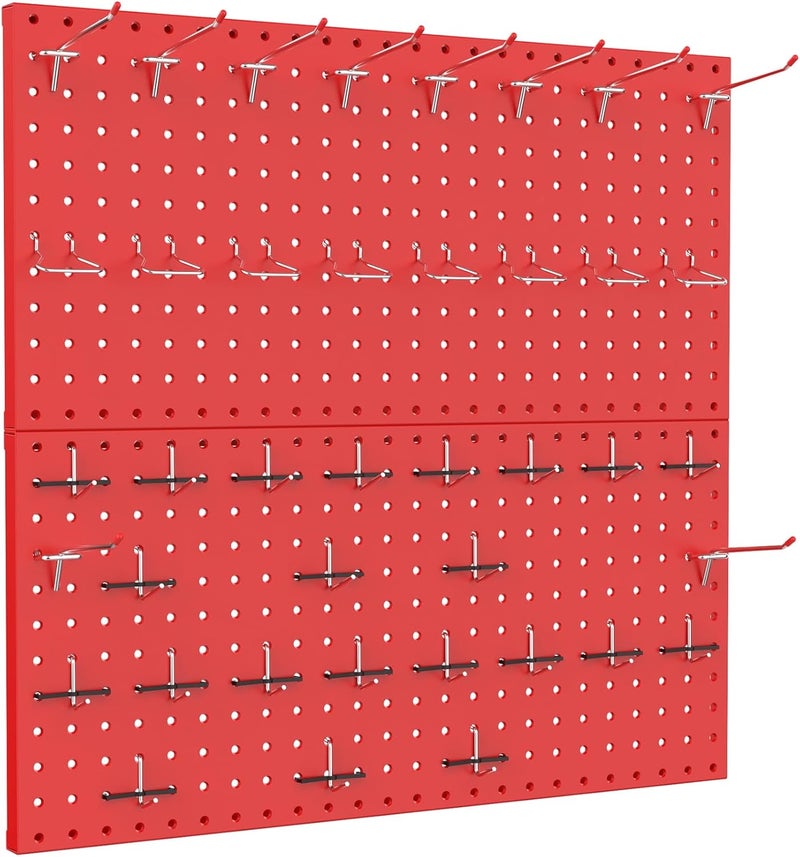 TORACK Metal Pegboard Wall Organizer 24" x 24" or 12" x 48", 70 PCS Tool Storage Pegboard for Garage Tool Organizer Board with Pegboard Hooks for Workbench(Red) - Image 1